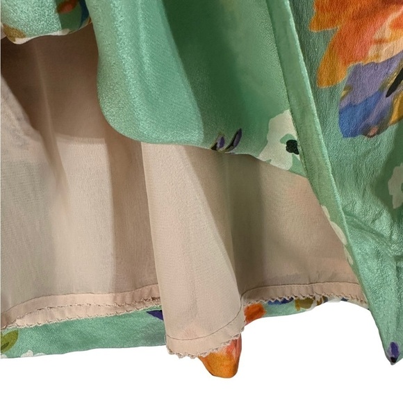 Anthropologie Moulinette Soeurs Green Floral Silk Spaghetti Strap Dress - Picture 7 of 12